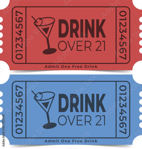 Drink Ticket Template. Admit One. Vector Design.