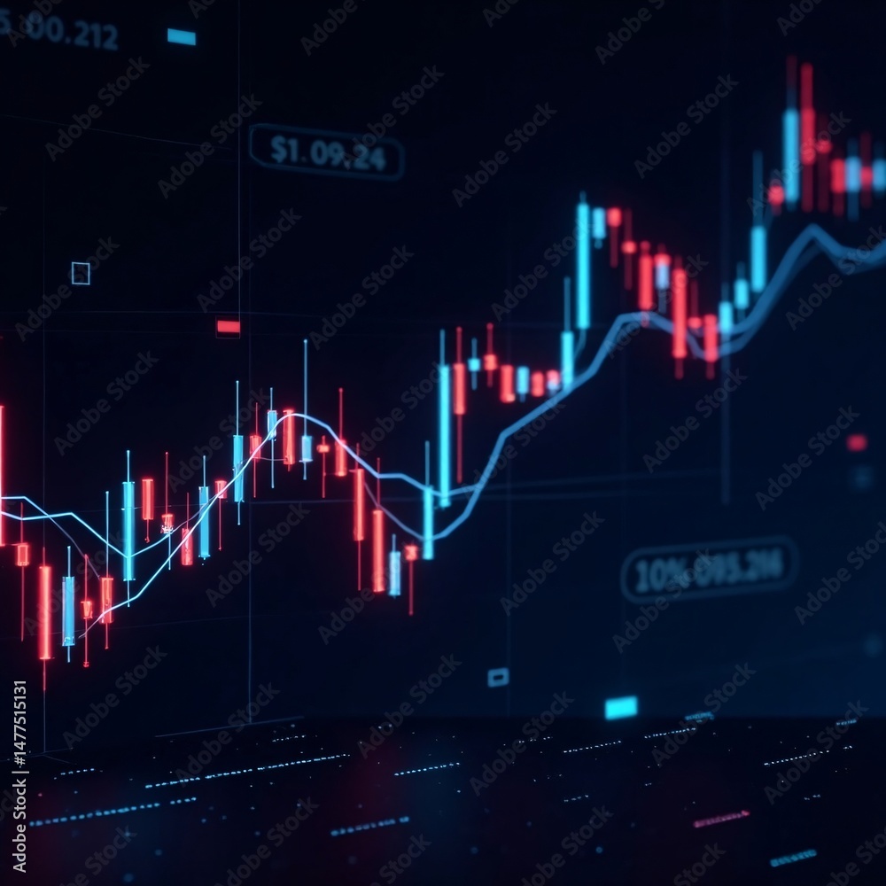 Naklejka premium Abstract Networked Candlestick Chart Displaying Market Volatility