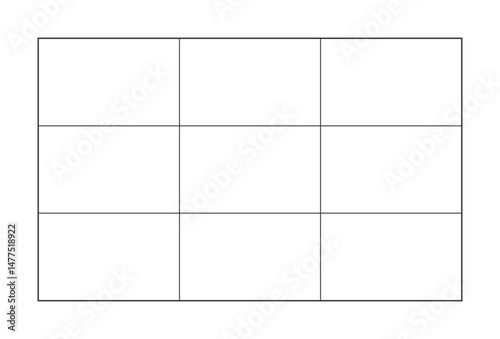 9マスに分割した長方形のグリッド素材 - 3×3 のフレームのシンプルな表組みや図のテンプレート