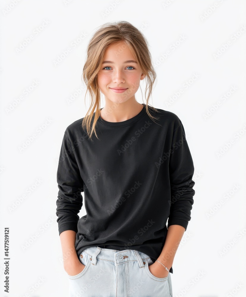 Fototapeta premium Charming Young Girl in Casual Black Sweater