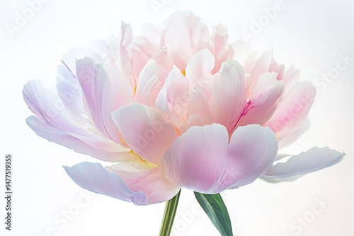 A soft pastel-colored peony with fully opened petals, isolated on a white background