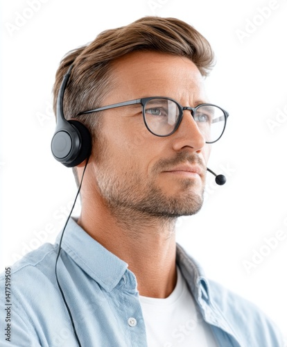 Professional Customer Support Representative with Headset photo