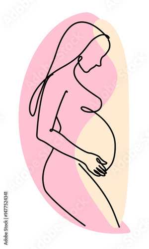 Silhouette of a pregnant woman drawn in line art style. Vector illustration for banner design.