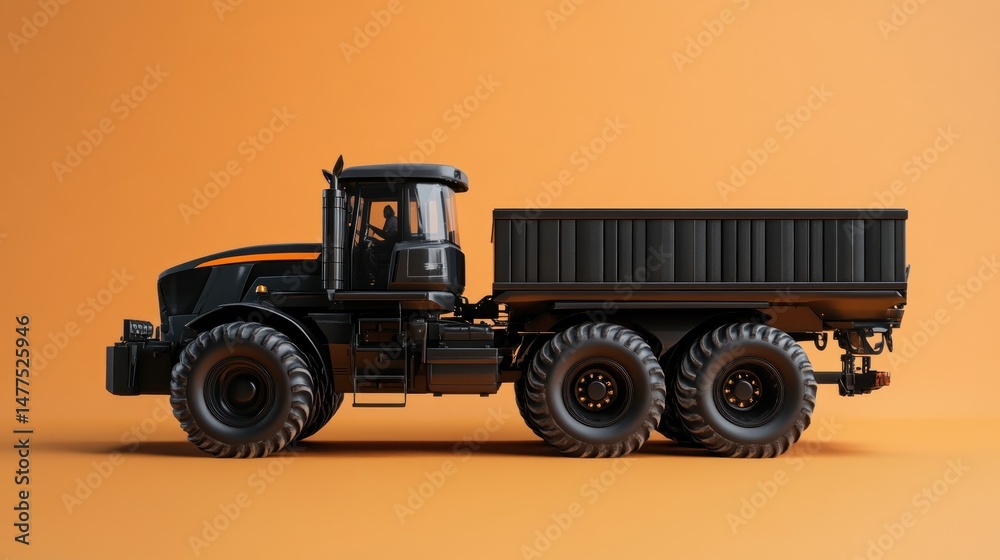 Obraz premium Black heavy-duty truck, side view