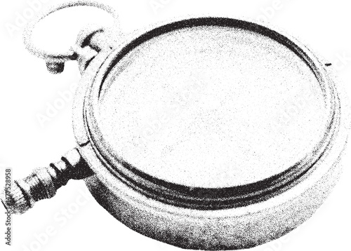 Black and White Xerox Effect Vector Illustration of a Vintage Pocket Watch Timepiece Clock Face Design Element for Retro or Antique Themes Grainy Texture Style Ideal for Logo Graphic Design Projects
