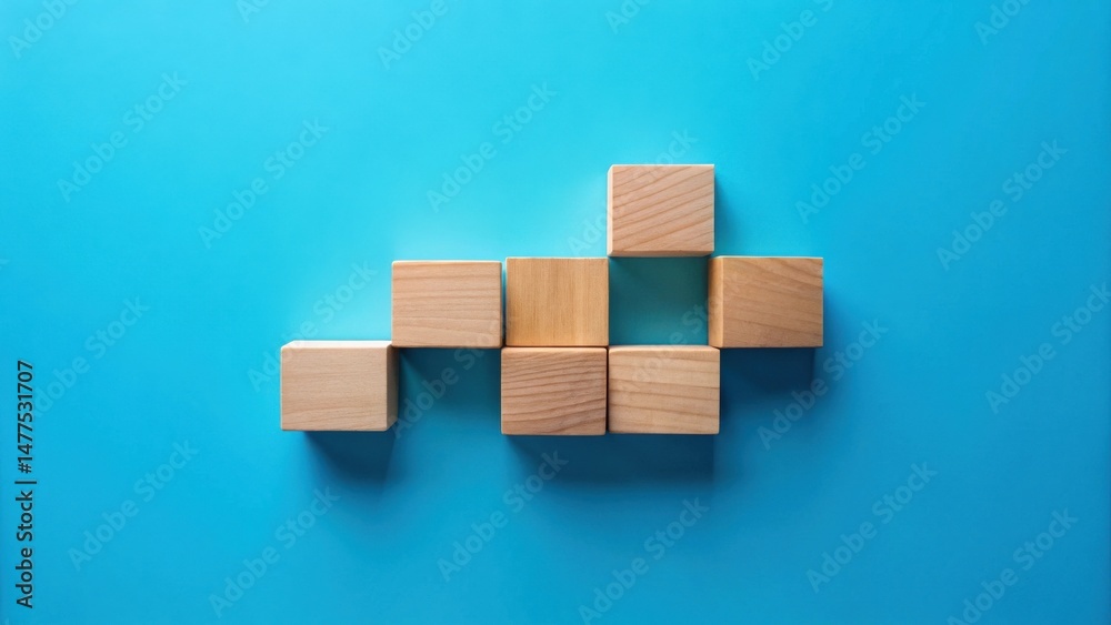 Obraz premium Unassembled wooden blocks arranged in a unique pattern on a vibrant blue background, showcasing potential for creative construction and strategic thinking