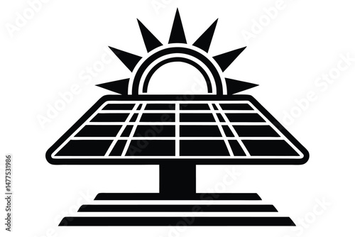 Black solar panel with a sun icon promotes clean, renewable energy sources for sustainability