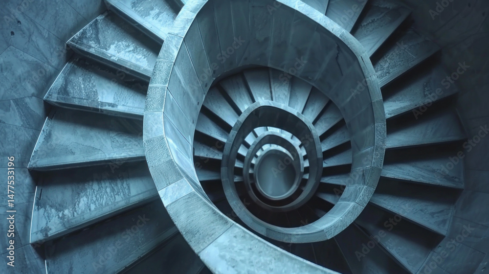 Fototapeta premium Cool toned concrete spiral staircase architectural design