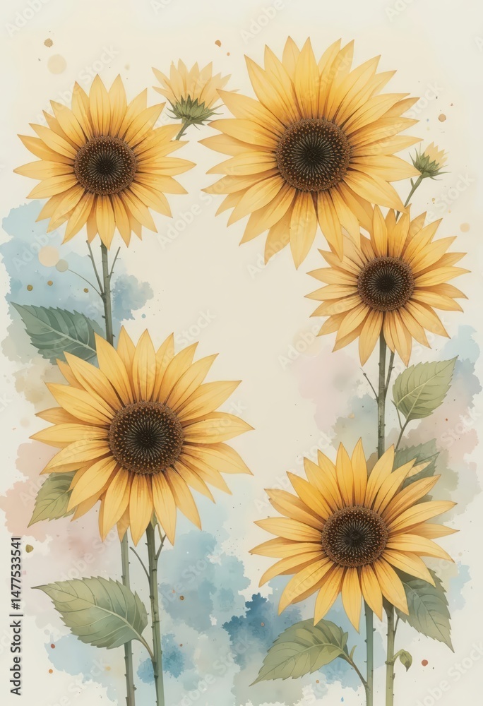 Obraz premium Watercolor Sunflowers A Botanical Delight