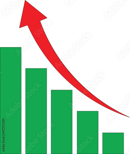 Declining Green Bars with Upward Red Arrow