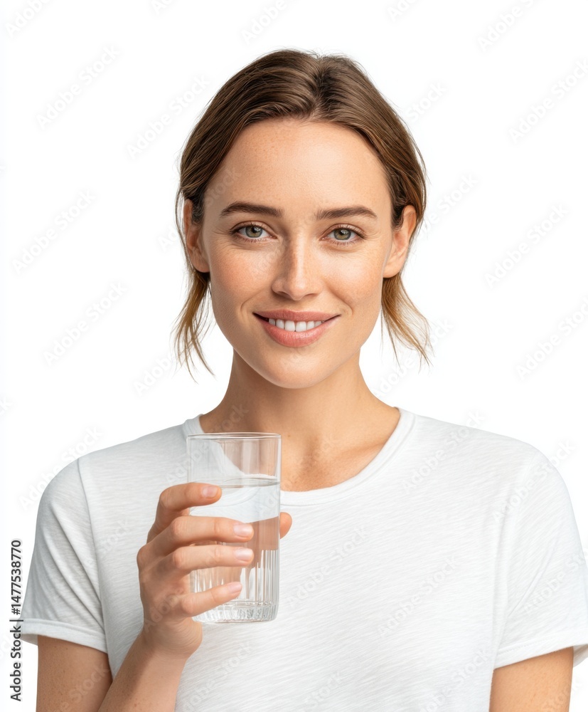 Young woman enjoying a glass of water promoting hydration and health Young woman enjoying a glass of water promoting hydration and health