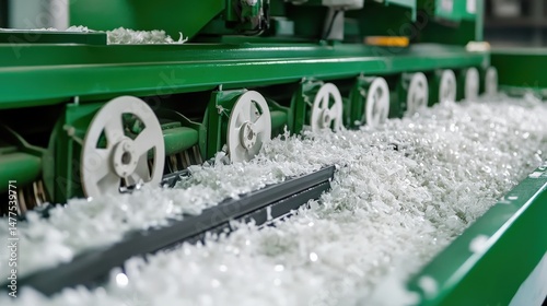 Close up view of industrial recycling machine processing plastic scraps