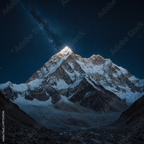 The night sky over Lhotse glitters with a billion stars, and the peak glows under the full moon like a silver guardian watching over the silent world below.