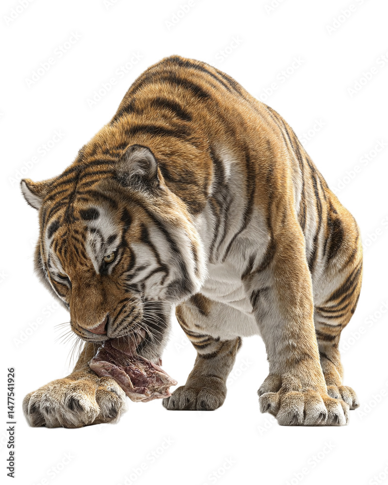 Obraz premium Majestic tiger fiercely holding its prey in a lush jungle setting, showcasing the raw power of wildlife