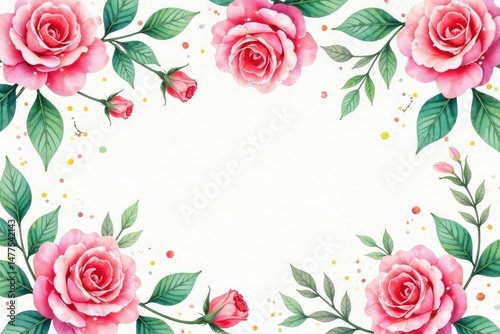 Delicate watercolor roses & leaves, repeating pattern , wallpaper, romantic