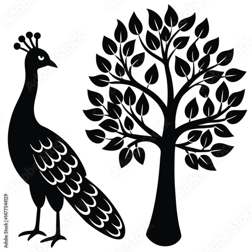 Wallpaper Mural A black bird stands next to a tree with a bird on it Torontodigital.ca