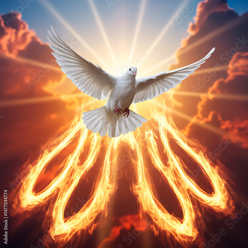 Symbolic Dove Over Pentecost Flames
