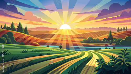 The first rays of the rising sun spill across the landscape like liquid light, casting long soft shadows and bathing the field in a warm, serene glow. It’s a moment of quiet awakening and gentle beau