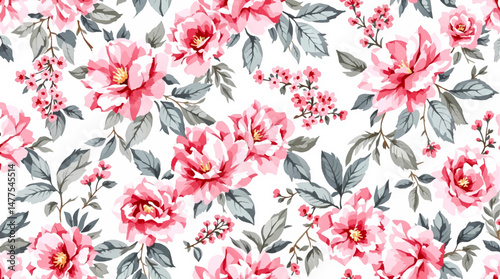 Seamless pattern watercolor background pattern red flowers on white background