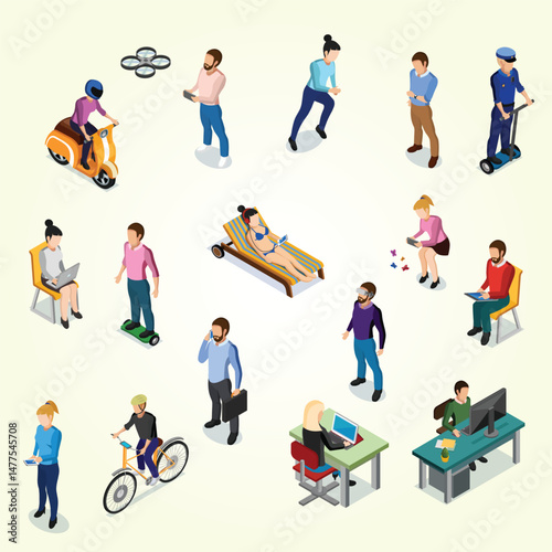 Isometric People Icons Set woman company friendship training care manager stroke audience simple conference corporate staff family family discussion