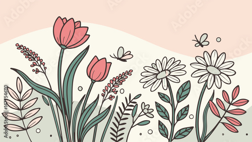 Blooming Flowers in a Sunny Meadow with Bees and Butterflies
