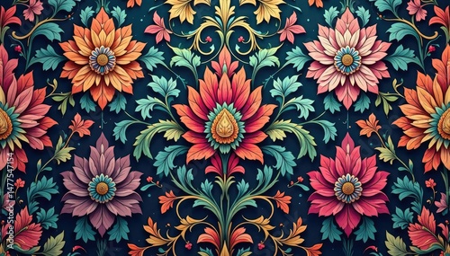 Intricate floral damask pattern, elegant and ornate design , classic, traditional