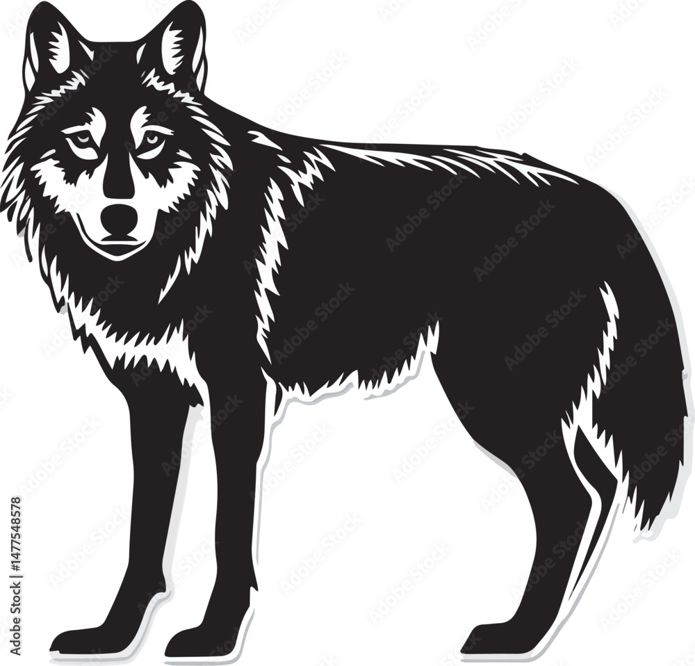 Fototapeta premium Standing Wolf Silhouette in Black and White