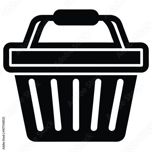 A black simple shopping basket symbol is shown isolated on a white background