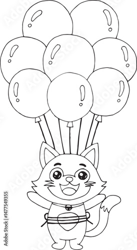 cartoon image of kitten and hot air balloon