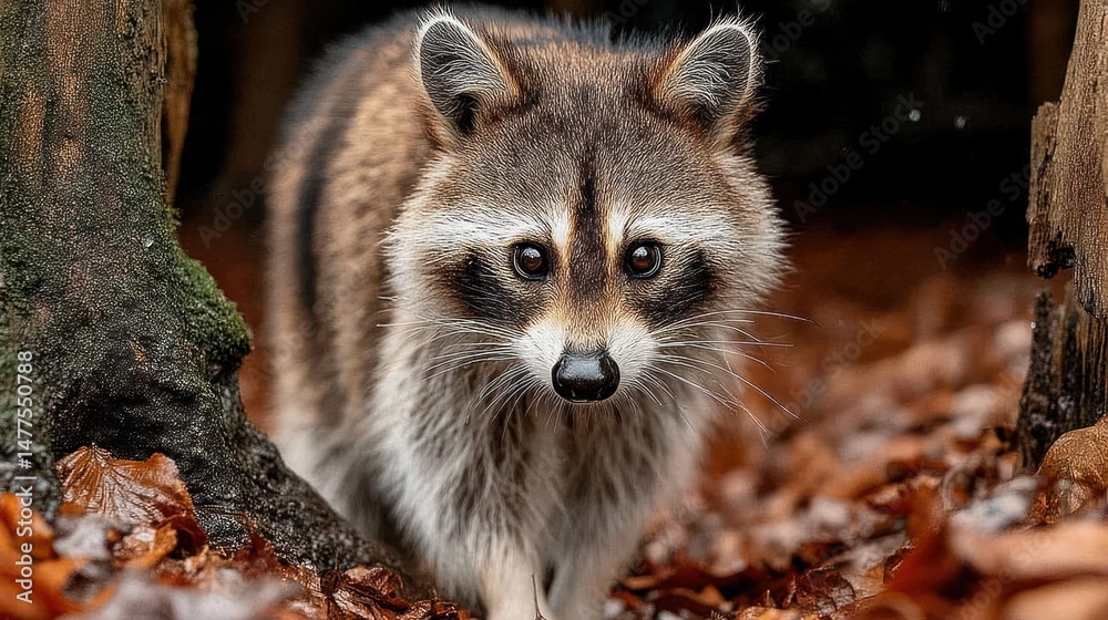 Fototapeta premium Raccoon in autumn forest