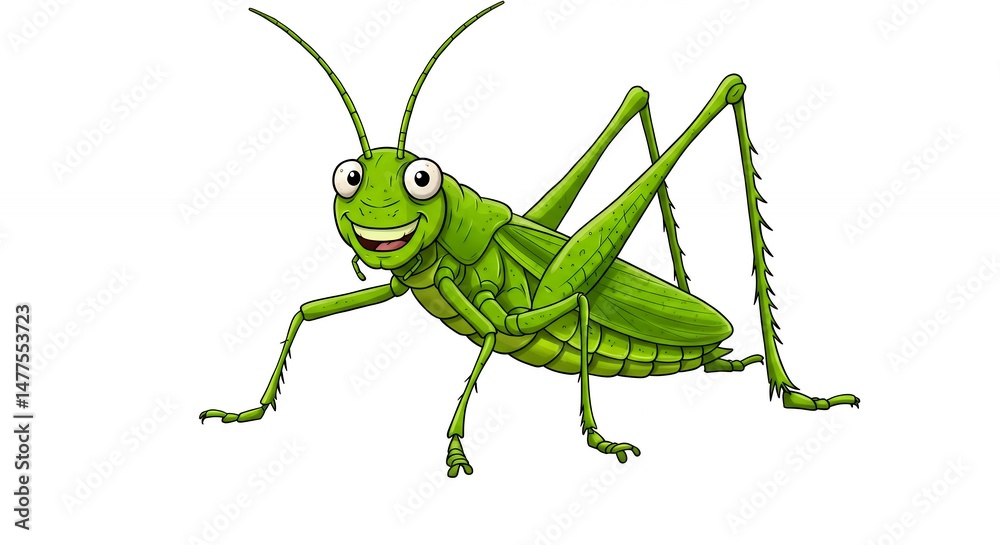 Fototapeta premium Smiling cartoon grasshopper illustration