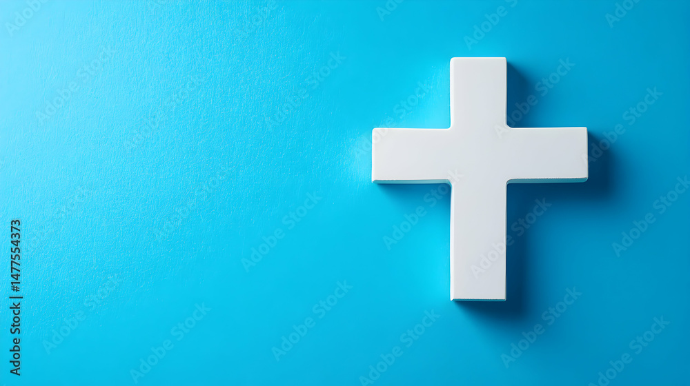 Fototapeta premium White Cross on Blue Background Representing Faith and Spirituality