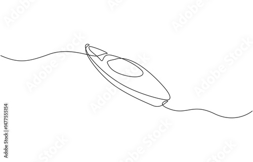 Single continuous line drawing canoe trails and rafting club with kayaking equipment, Vector illustration of kayak canoe rowboat sailboat yacht isolated on white.
