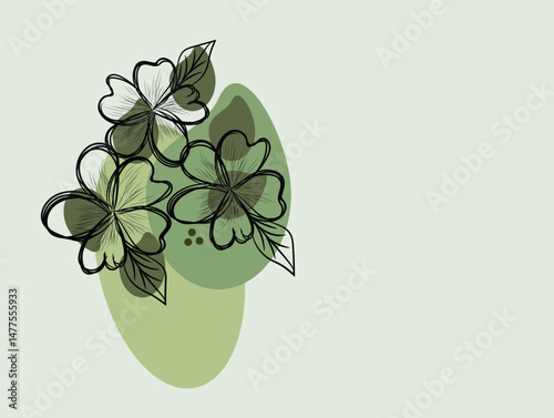 Elegant Green Floral Design with Abstract Shapes for Spring and Summer