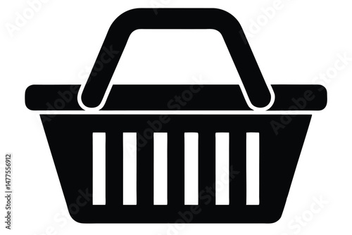 A sleek black shopping basket silhouette showcases digital age retail convenience and market accessibility