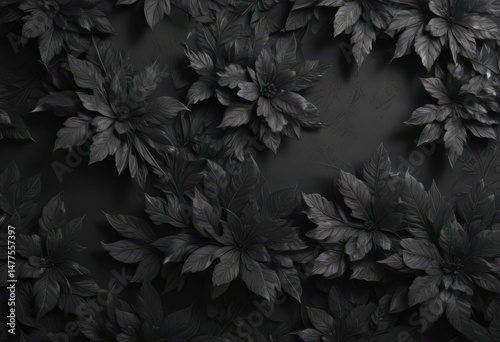 Wallpaper Mural Abstract dark grey floral wallpaper, intricate charcoal leaf design, home decor, texture, seamless pattern Torontodigital.ca