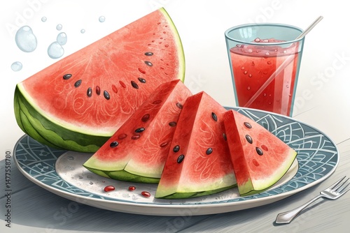 Summer Still Life with Watermelon and Juice, Delightful and Refreshing