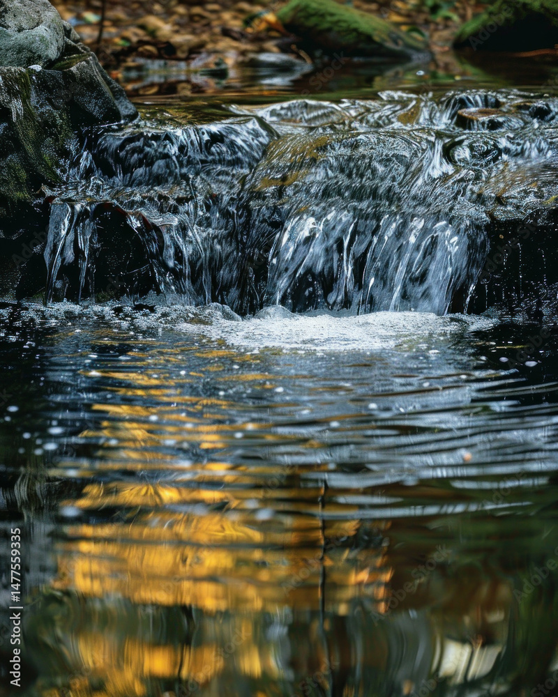 Obraz premium Small waterfall cascading over rocks into pool of water
