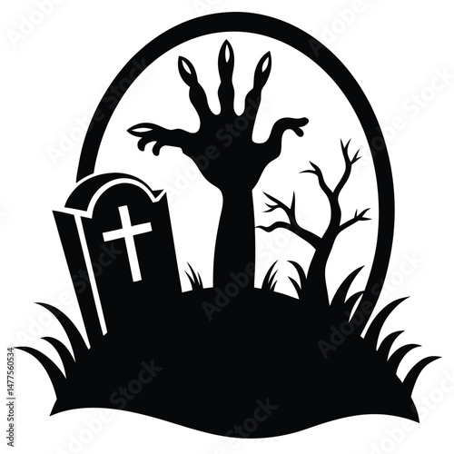 A spooky emerges as zombie hand rises from the grave on Halloween night
