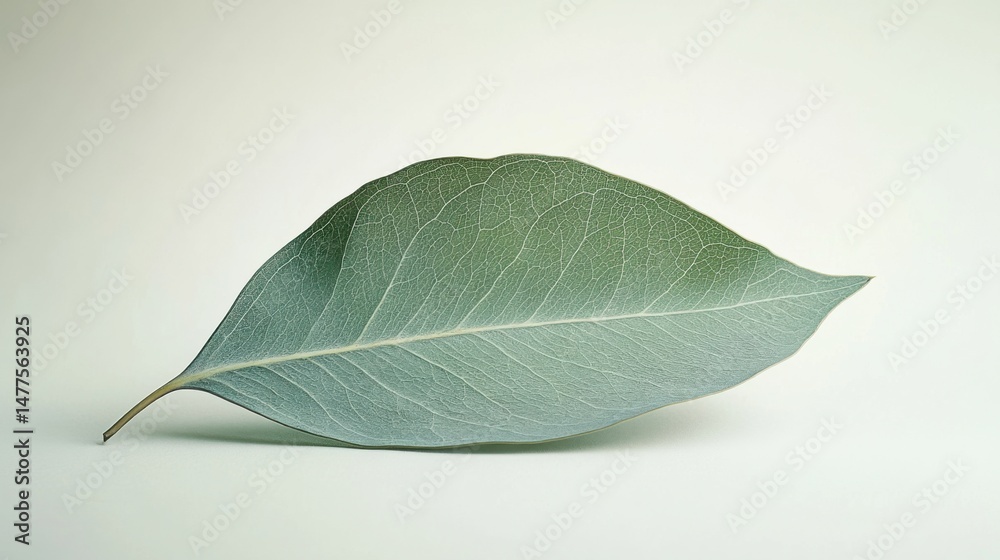 Obraz premium Single eucalyptus leaf isolated on white background with sharp focus clean natural stock photography botanical concept