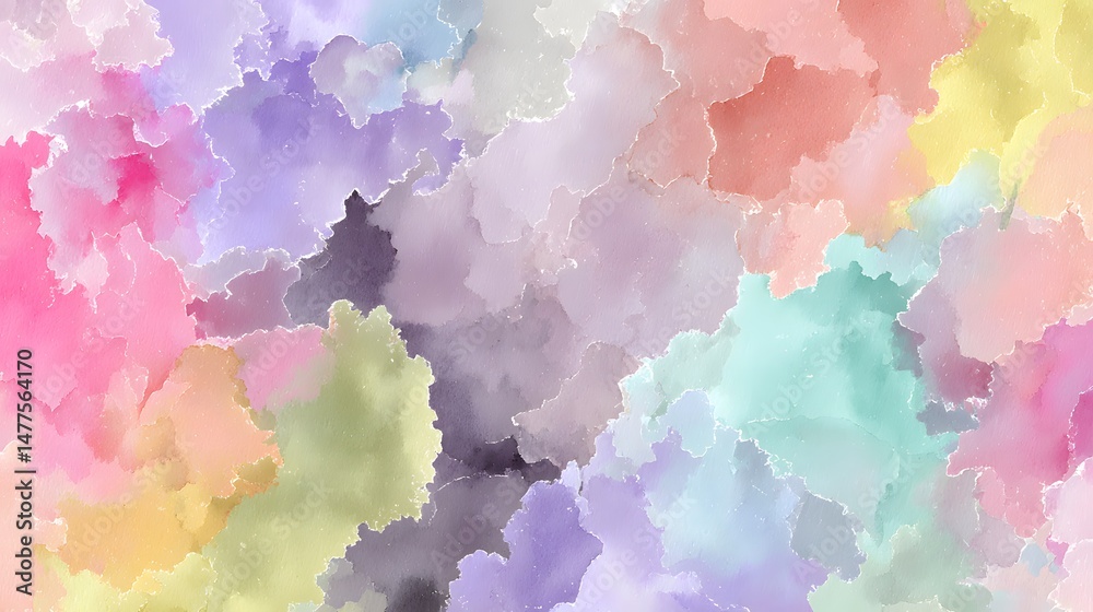 Fototapeta premium Watercolor painting of pastel clouds with soft colors and diffused edges creating a dreamy and peaceful ambiance.