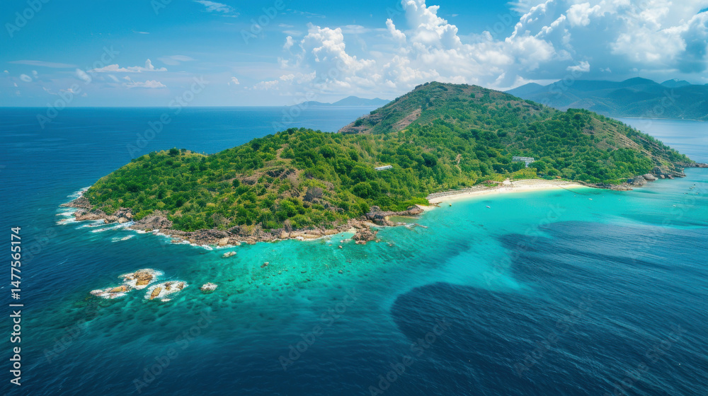 Fototapeta premium Tropical island paradise aerial view