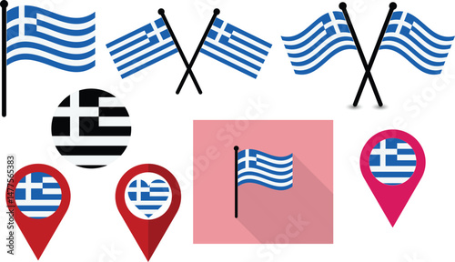 Greece Flag Icon set National Symbol of Patriotism and Freedom. Illustration of the Greece Flag.