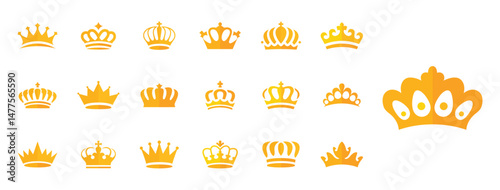 Elegant golden crowns pack, regal gold crown symbols