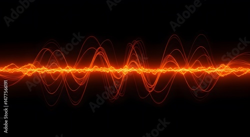 Abstract Orange Wave Energy Flow Vibrant Glowing Lines on Black Background - Perfect for Motion Graphics, Visualizations, and Abstract Art Projects