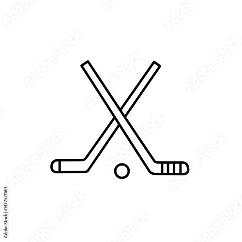 Hockey sticks crossed with a puck in minimalist line art style  