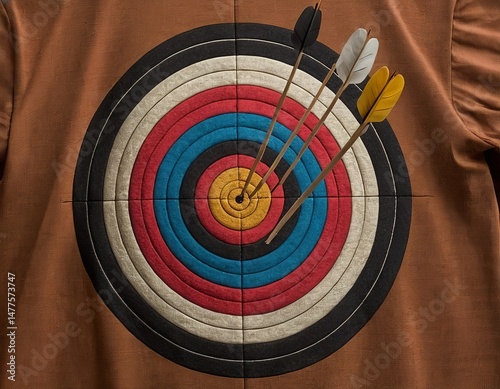 Colorful archery target with arrows successfully hitting the bullseye, showcasing precision and focus.