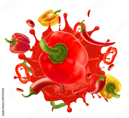 Top view dripping hot chili sauce. Vector illustration of bottle of chili sauce in realistic style