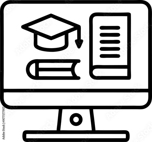 Online course icon Flat art in black and white isolated