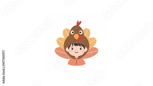 Child wearing festive turkey hat for Thanksgiving celebration